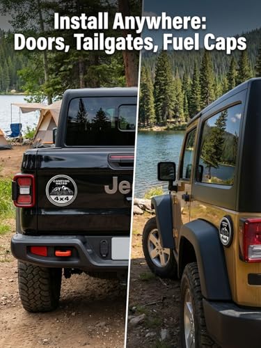 Image of 2 pcs Car Emblem 4 x 4 Metal Automotive Badge 3D Metal Car Badges Emblems Round Emblem Decals Car Badge Decals Stickers Compatible with Vehicles Trucks SUV RV Decorations (Camping)