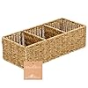 myHomeBody Wicker Basket With 3 Compartments Woven Baskets for Organizing Storage Basket Toilet Tank Basket Bathroom Counter Organizer Bedroom Organization Resin Wicker 1pc Tan