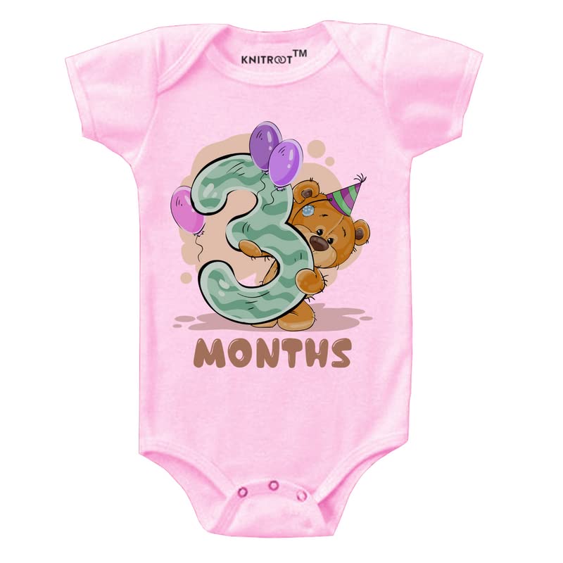 Image of KNITROOT Monthly Birthday Teddy Special Unisex Baby Romper Half Sleeve Envelope Neck