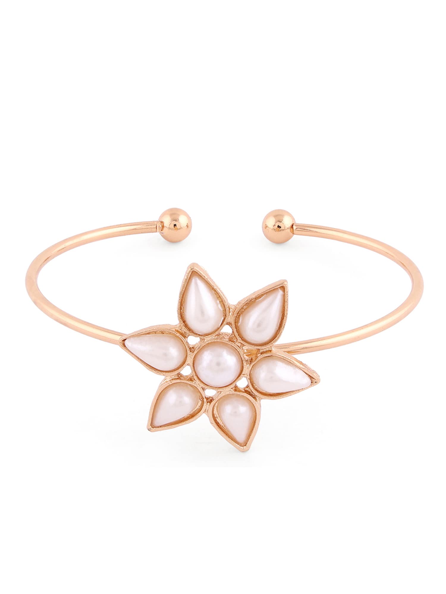 ZAVERI PEARLS Gold Tone Contemporary Pearl Embellished Flower Cuff Bracelet For Women-ZPFK14793 (B0BDL9LVJ5) Amazon Price History, Amazon Price Tracker