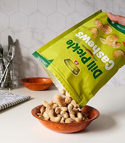 Platinum Dill Pickle Cashews - Plant Based Protein, Fiber, Healthy Snack - Roasted with Tangy Zest of Dill Pickle - Can Bring at Home, Work, Office, Gym & School - 11oz Individual & Resealable Pouch - image 4