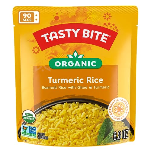 Image of Tasty Bite Organic Turmeric Rice, 8.8 Ounce, Pack of 6, Ready to Eat, Microwavable, Vegetarian, Gluten-Free