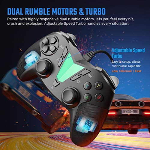IFYOO V911 Wired PC Game Controller USB Gaming Gamepad Joystick For Computer & Laptop & Notebook (Windows 10/8/7/XP, Steam), Android and PS3, 3M USB Cable - Black - Thumbnail 4