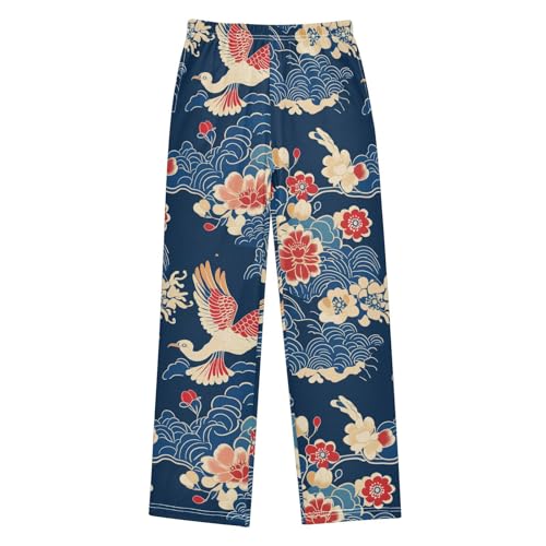 Chinese Bird Cloud Boys Long Pants Soft Trousers Elastic Waist Kids Lounge Bottoms with Pockets S-XL