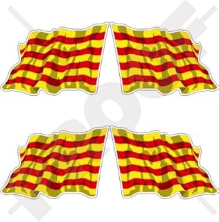CATALONIA katalońska falująca flaga Hiszpania Catalunya 2 cale (50 mm) winylowe naklejki na zderzak kask, naklejki x4