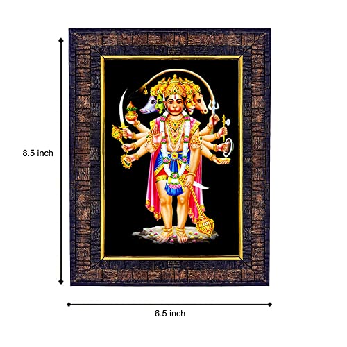 Image of Hawai Shree Panchmukhi Hanuman Bajrangbali Wall Decor Photo Frame, Size- 21x17x2 cm | Engineered Wood Wall Hanging Home Decor Religious Photo Frame | SFDI275BLKFRM