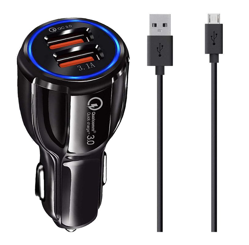 30W Dual Port Car Charger for BYD Adapter B Type 3.0A Dual Port Car Charger High Speed Quick Rapid Fast Turbo Charge QC 3.0 with 1m Micro USB Charging & Sync Cable (Black, 4.8Amp, SZ.M2)