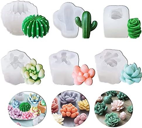 Timisea 6 Pack Succulent Silicone Mold, Cactus Flower Resin Casting Molds for Cake Decorating, Handmade Candle, Fondant, Epoxy Resin, Polymer Clay, Wax, etc