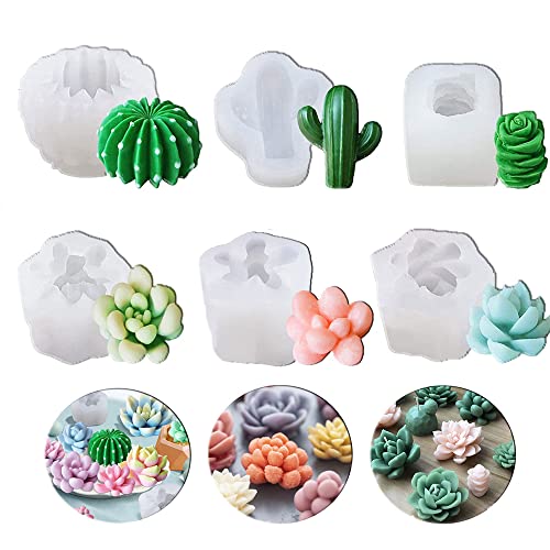 Timisea 6 Pack Succulent Silicone Mold, Cactus Flower Resin Casting Molds For Cake Decorating, Handmade Candle, Fondant, Epoxy Resin, Polymer Clay, Wax, Etc #TOP20