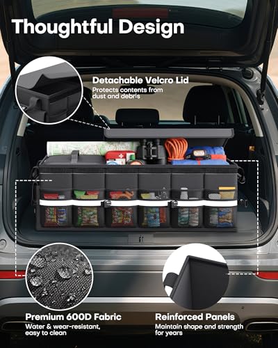 HOTOR Car Trunk Organizer - Trunk Organizer for SUV with Removable Cooler Bag, Foldable Cover, 3 Compartment Car Storage Essential Car Accessories for Truck, Van & Sedan, Black, 33.1" x 12.6" x 11.0" - Image 6