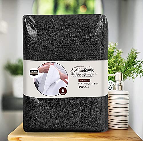 Image of Utopia Towels 72 Pack Premium Hand Towels Set, (16 x 28 inches) 100% Ring Spun Cotton, Ultra Soft and Highly Absorbent 600GSM Towels for Bathroom, Gym, Shower, Hotel, and Spa (Black)