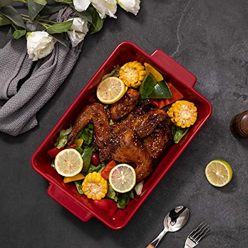 Fe Baking Dish, 11"X 8"Rome Pillar Casserole Dish, 3.38 Quart Lasagna Pan With Handles, Ceramic Rectangular Baking Pan For Dinner & Banquet(Red) #TOP5