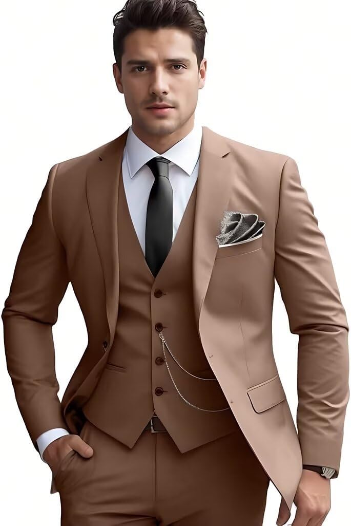 Men's 3 Piece Suits for Men Slim Fit One Button Tuxedo Blazer Vest Pants Wedding Prom Tuxedo Set