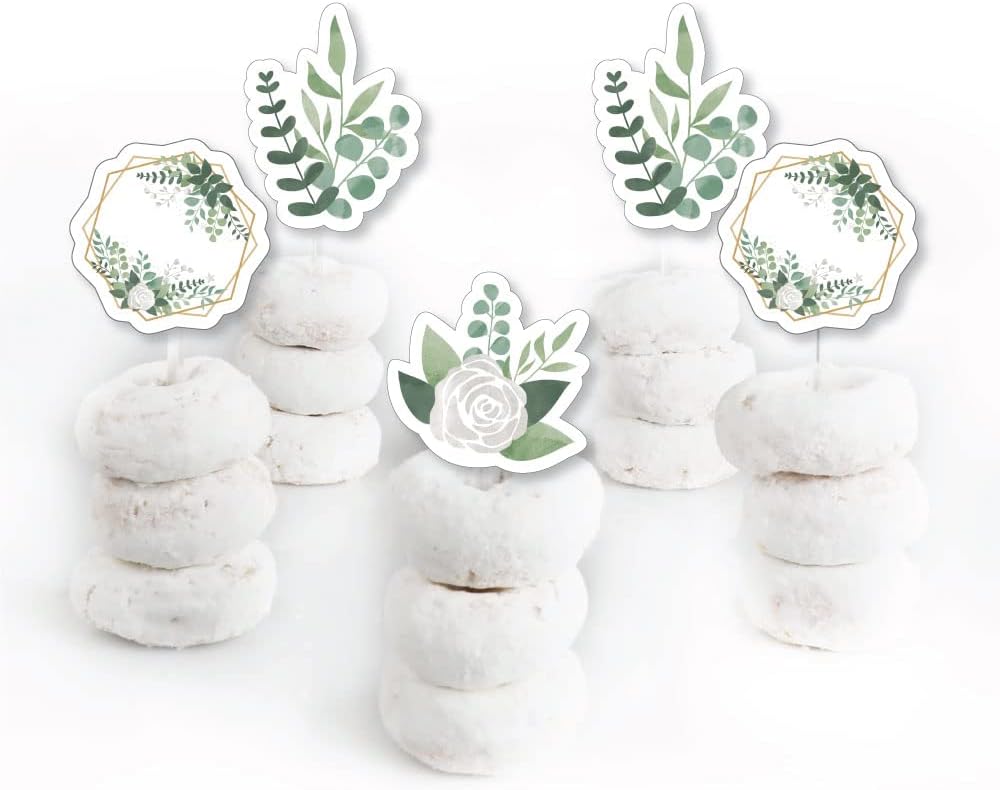 Big Dot of Happiness Boho Botanical - Dessert Cupcake Toppers - Greenery Party Clear Treat Picks - Set of 24