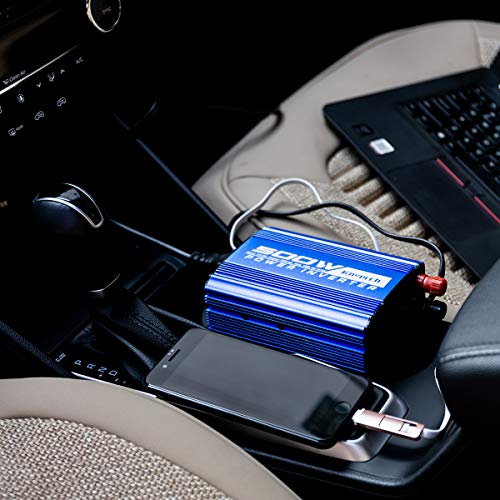 Kinverch 500W Continuous/1000W Peak Car Power Inverter DC 12V to AC 110V Adapter with 2 AC Outlets and 2A USB Charging Port