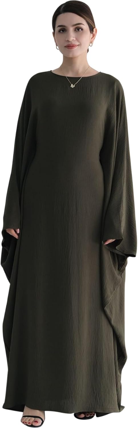 Women Muslim Abaya Dress 1Piece Bat Sleeve Islamic Maxi Robe Fashion Jilbab for Women Eid Kaftan Muslim Robe