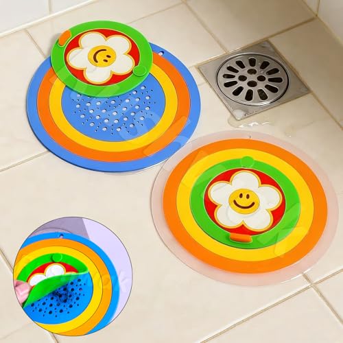 Image of Rushwak 2-in-1 Silicone Drain Cover (Pack of 2) Anti-Clog Bathroom Drain Cover with Lid for Drainage Stopper & Filter Reusable Debris & Hair Catcher Drainage Cover Insect /Odor-Blocking Sink Strainer