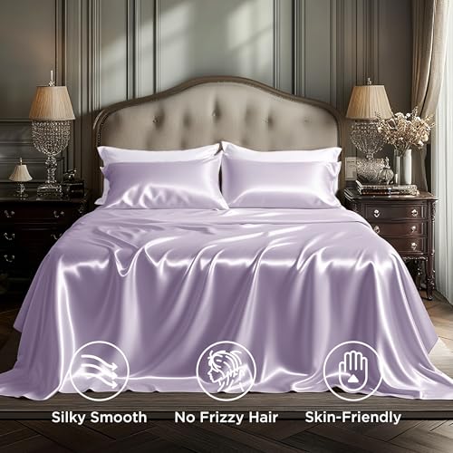 Image of Bedsure Satin Sheets King Size, Soft Silky Bedsheets for Hair & Skin