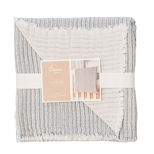 Image of Crane Baby Shoreline Stripe Blanket, Soft Cotton Nursery and Stroller Blanket, 100% Cotton, 36 inch x 36 inch