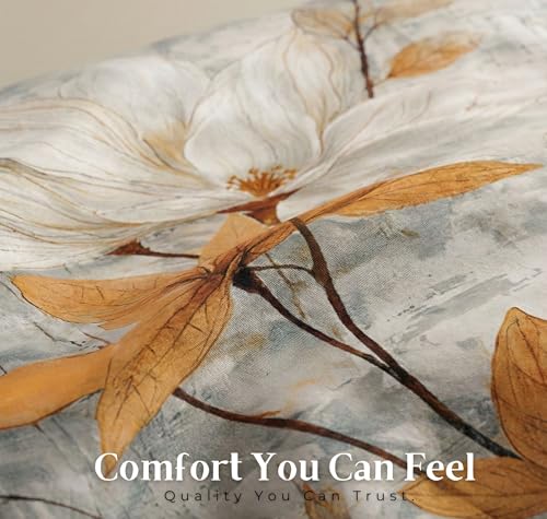 Image of SANMARINO 300 TC Cloud Cotton Pixel 7D King Size Bedsheet with 2 Pillow Cover | Premium 7D Floral Printed Bedding Set | Ultra Soft & Breathable | 108x108 Inch | Ivory Mist Golden Magnolia