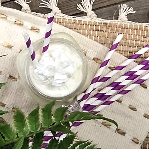 Pitillos de Papel Rayados Morado y Blanco 7.75 Pulgadas Pack 75 miniatura 4