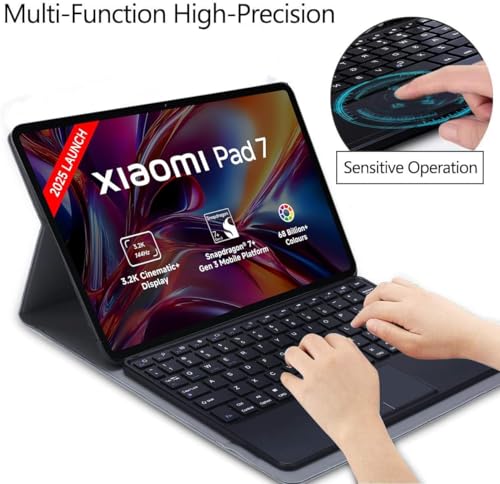 Image of HOM Tri Fold 7-Colour Backlight Detachable Wireless Bluetooth Keyboard with Trackpad /Touchpad & Tablet Cover Case for Xiaomi Mi Pad 7 11.2 inch - Black