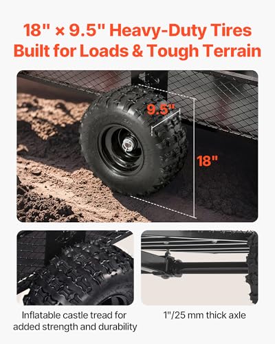 Image of VEVOR 28 Cu.Ft 1800Lbs Steel ATV UTV Trailer Tow Behind Dump Cart, Heavy Duty Pull Behind Utility Dump Trailer for Lawn Mower Trailer Tractor Garden Yard with Removable Rear Panel