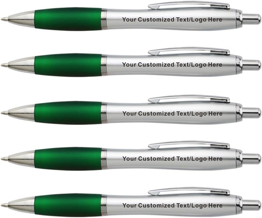 FOTN Personalized Custom Pens with Name Engraved Logo Text Pen, Pack of 50 Customized Smooth Writing Pens Personalization Gift for Campaign Advertising, Green