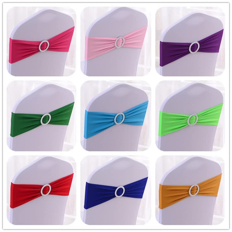 10 pz/50 pz Spandex Sedia da Sposa Bow Sash con Fibbia Rotonda per Il Partito Evento Hotel Sedia Decorazione Stretch Sedia Fascia Cravatta