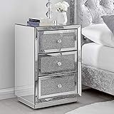 Furniturebox UK Stella Crushed Diamon Mirrored Crystal Bedside Table Bedside Cabinet Modern Stylish 3 Drawer Bedroom Storage Bedroom Furniture