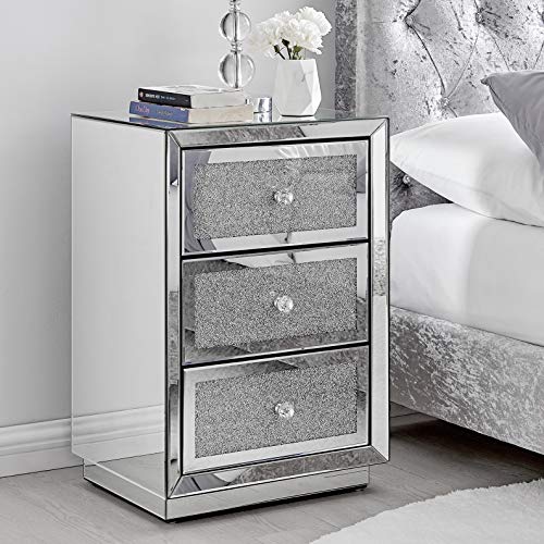 Furniturebox UK Stella Crushed Diamon Mirrored Crystal Bedside Ta...
