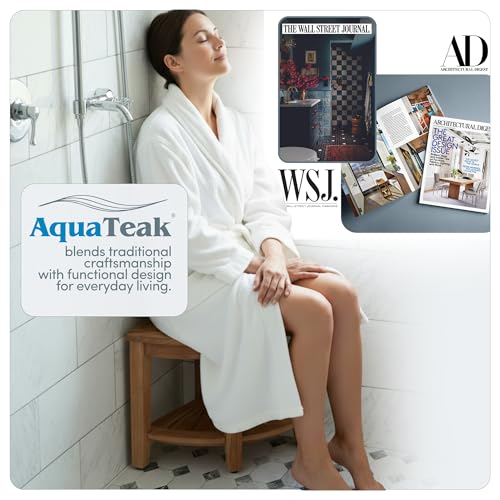 Image of AquaTeak Kai Corner 15.5 inch Teak Shower Bench with Cabinet