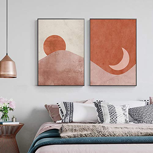 Art Abstrait Minimaliste Soleil et Lune Toile pour une Ambiance Zen