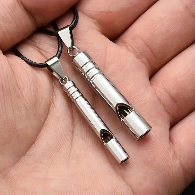 2pcs Stainless Steel Functional Whistle Necklace, Minimalist & Versatile Pendant for Men and Women, Trendy Couples' Accessory