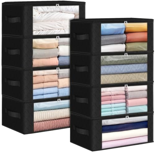 Image of Fab totes 35L Closet Organizers and Storage, Foldable Under Bed Storage Containers, Storage bags for Organizing Bedroom, Closet, Clothing,Organization with Handle (8 Pack,Black)