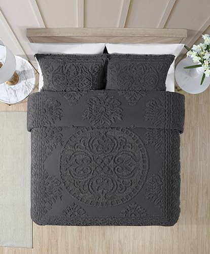 Image of Beatrice Home Fashions Medallion King Cotton Chenille Sham, Charcoal
