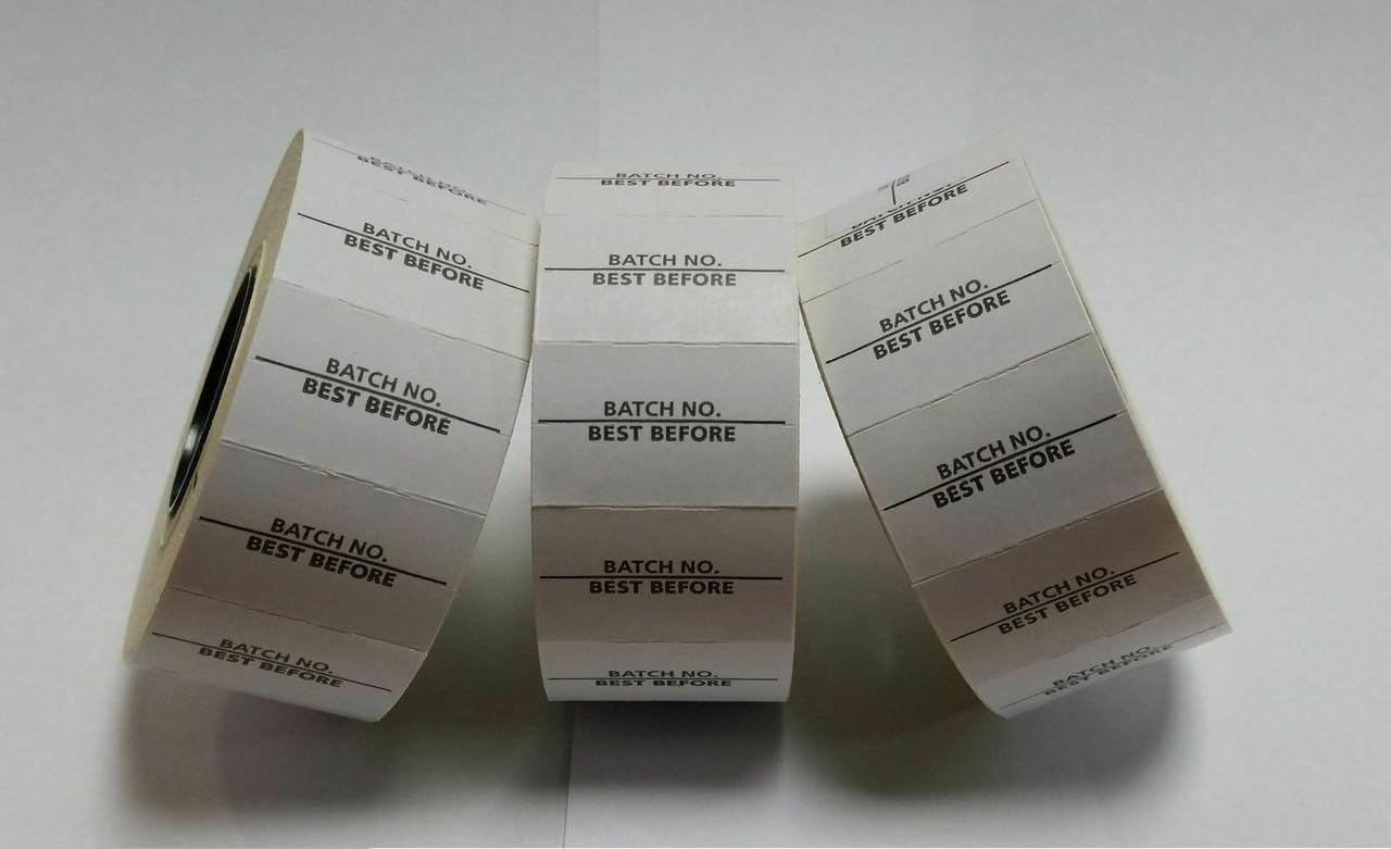 JIO CT7 26 x16 mm Price Gun Label- Printed 'Batch No. & Batch Before' Stickers Tags, Compatible with Avery, sato, Puma, Lynx, motex & Many More Price Gun Refill for Retail Shop and Tagging | 10-Rolls