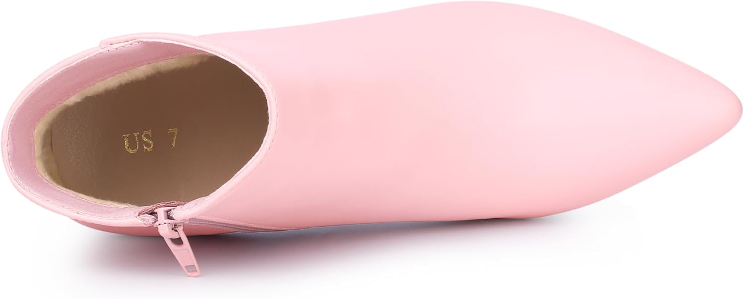 Allegra K Women's Pointed Toe Zipper Stiletto Heel Pink Ankle Boots 6 M US - Image 4