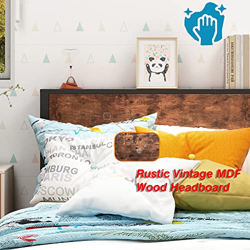 Diolong Twin Bed Frame With Wood Headboard And Footboard, Platform Bed Frame With Storage Shelf, Heavy Duty/Steel Slat Support Mattress Foundation/No Box Spring Needed/Vintage Brown #TOP7