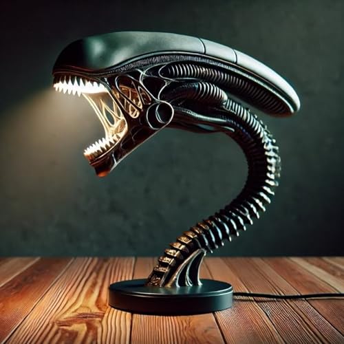Asixxsix Xenomorph Alien Desk Lamp Resin Decorative Lamp Holder Unique Creature Sculpture LED Desk with Handcrafted Details for Living Room Bedroom Home Decor