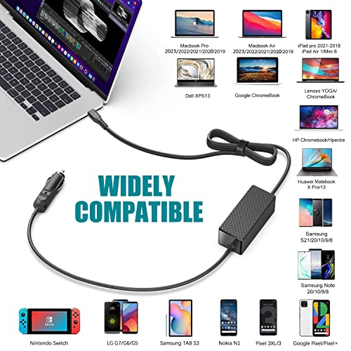 Hky Laptop Car Charger Usb C Pd 100W 95W 90W 65W 45W Dc Adapter For Lenovo Thinkpad/Yoga/Ideapad,Dell Latitude/Xps,Lg Gram,Macbook Pro/Air,Hp Spectre/Elitebook,Surface,Acer,Asus,Msi,Chromebook Charger #TOP1