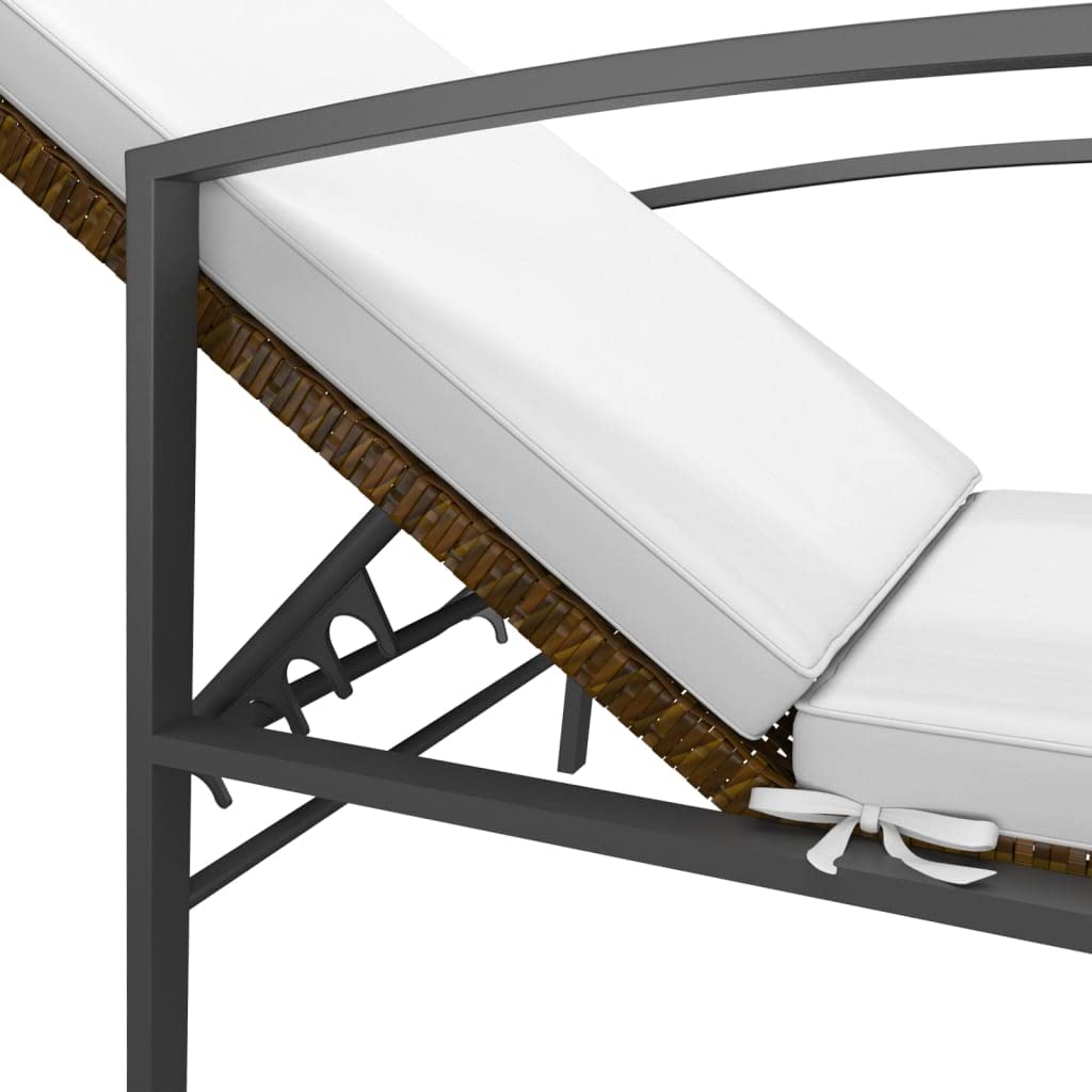Lettino Prendisole da Giardino con Cuscino Polyrattan Marrone Regolabile Schienale 4 Posizioni Relax Letto Solarium Outdoor con Braccioli Acciaio Resistente per Piscina Balcone 195x60x53-95 cm