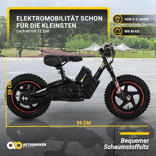 Actionbikes Motors Kinder Balance Bike Elektrofahrrad | 12 Zoll Fahrrad - 250 Watt - Elektro Laufrad mit Scheibenbremsen - 21 V 5.4 Ah - Kinder Elektrofahrzeug - Spielzeug ab 3 Jahren – Bild 8