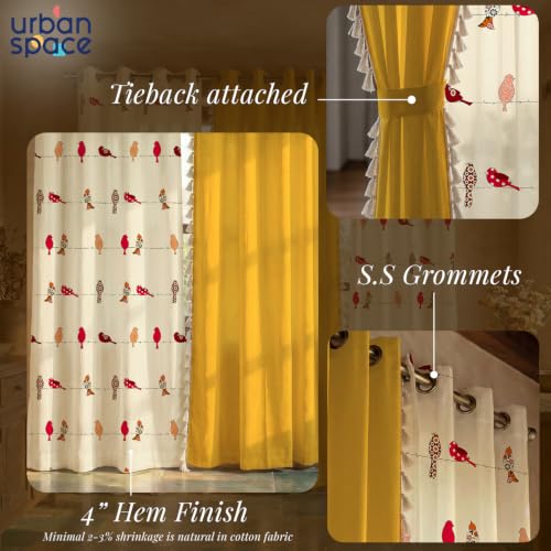 Image of Urban Space 100% Cotton Solid Curtains For Door, Combo Set Of 3 Curtains 8 Feet Long, 60-65% Room Darkening Curtain, Tieback & Eyelets Included With Curtain For Home Decor (Humming Bird Red, 8 Feet)
