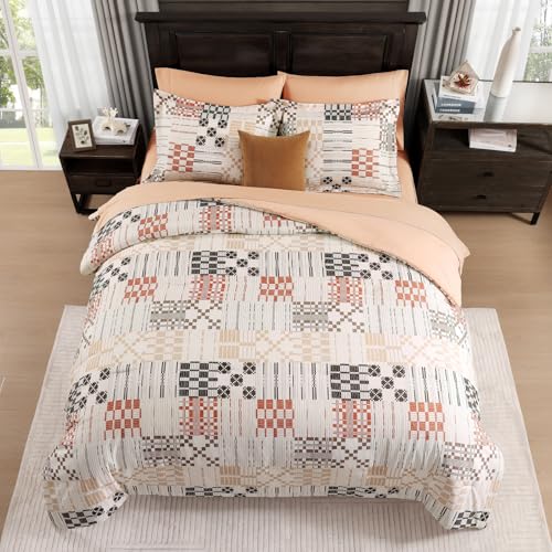 MaiRêve Queen Comforter Set, Classic Plaid Farmhouse Bedding Sets 7 Pieces, Beige All Season Bed in A Bag with Sheets, Pillowcases & Shams by MaiRêve - Image 3