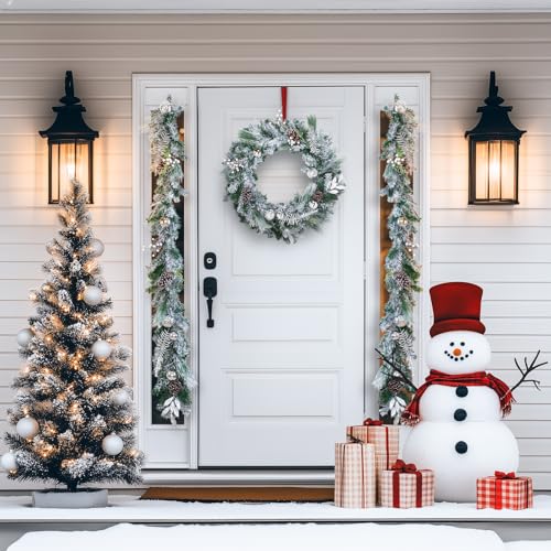 6.2FT Large Thick Christmas Pine Garland, Artificial Snowy Pine Xmas Garland with Big Pinecones & Silver Ball Ornaments, Snow Flocked Garlands for Mantel Firplace Door Stairs Table Centerpiece Decor by Noverlife - Image 6