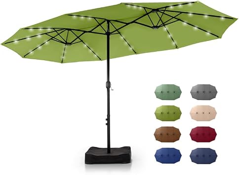 GREEN PARTY 15 ft Large Outdoor Patio Umbrella with Solar Led Lights & Base | Double-Sided Rectangle Market Table Umbrellas with Stand for Deck Pool Backyard, UV & Fade Resistant,1.9" Pole, Lime Green