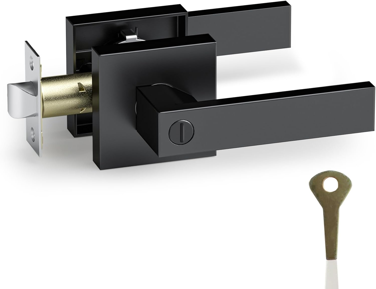 AceMining 2 Pack Keyed Entry Square Black Door Handle Lever Set, Interior and Exterior Door Handles, Complete Exterior Door Lock Set with Deadbolt,‎ Stainless Steel, Black