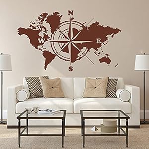 Grote Wereldkaart Atlas Van De Wereld Kompas Muursticker Kantoor Klaslokaal Global Earth Wereldkaart Decal Slaapkamer…