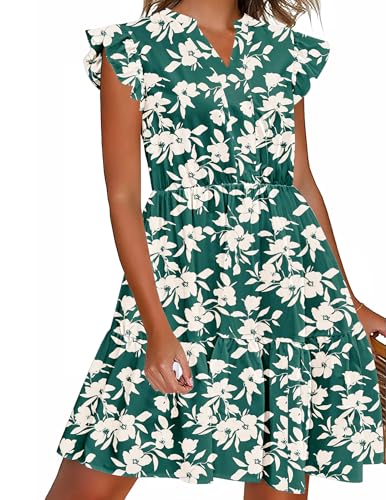 Image of HOTOUCH Women Printed Dress for Summer Short Ruffle Sleeve Dress Tiered Mini Dress with Pockets